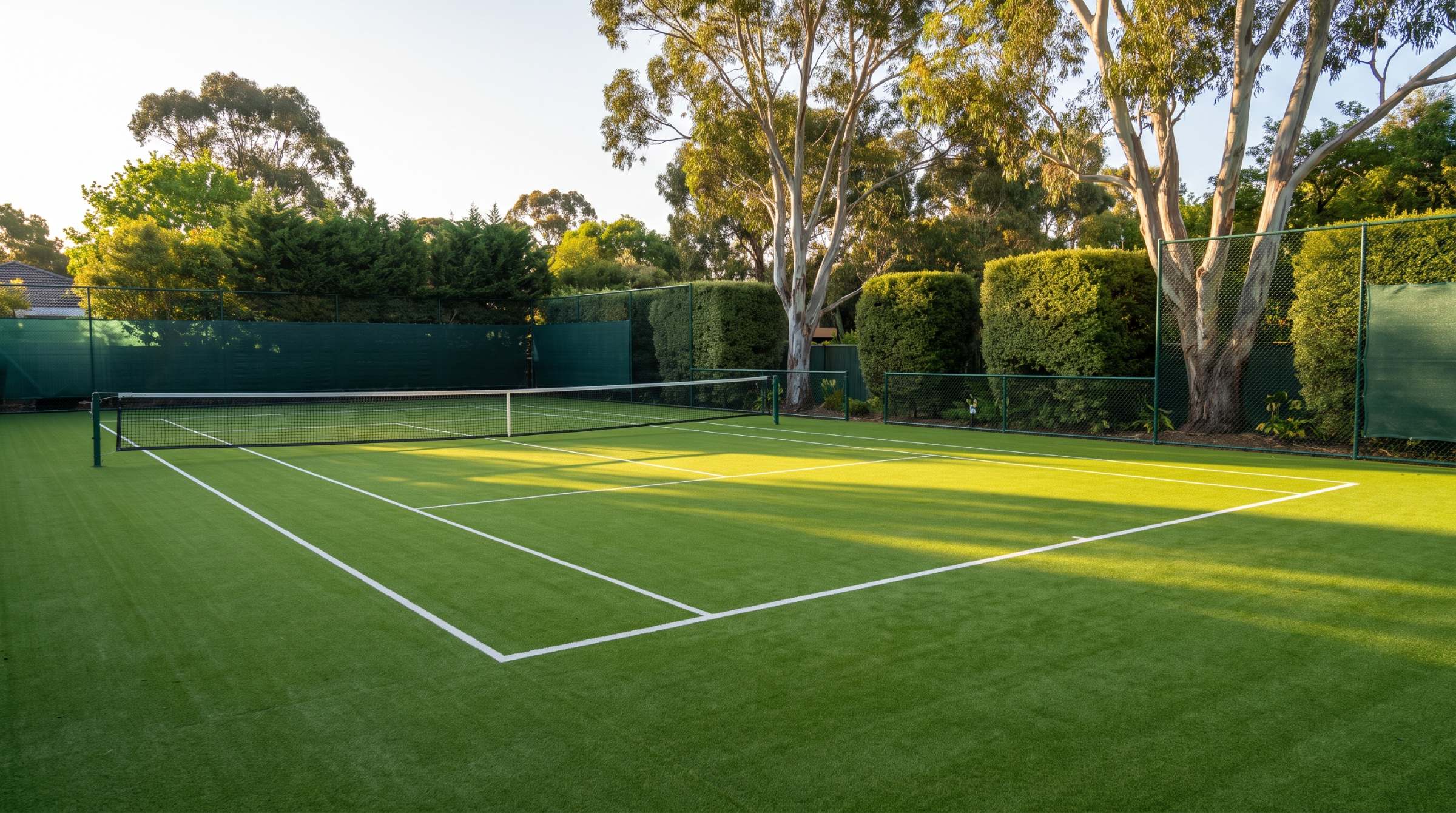 Restored synthetic grass tennis court in a Melbourne backyard